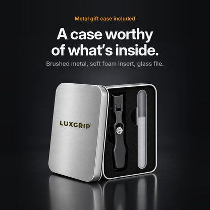 LuxGrip Metal Gift Case Included - Brushed Metal Soft Foam Insert and Glass File